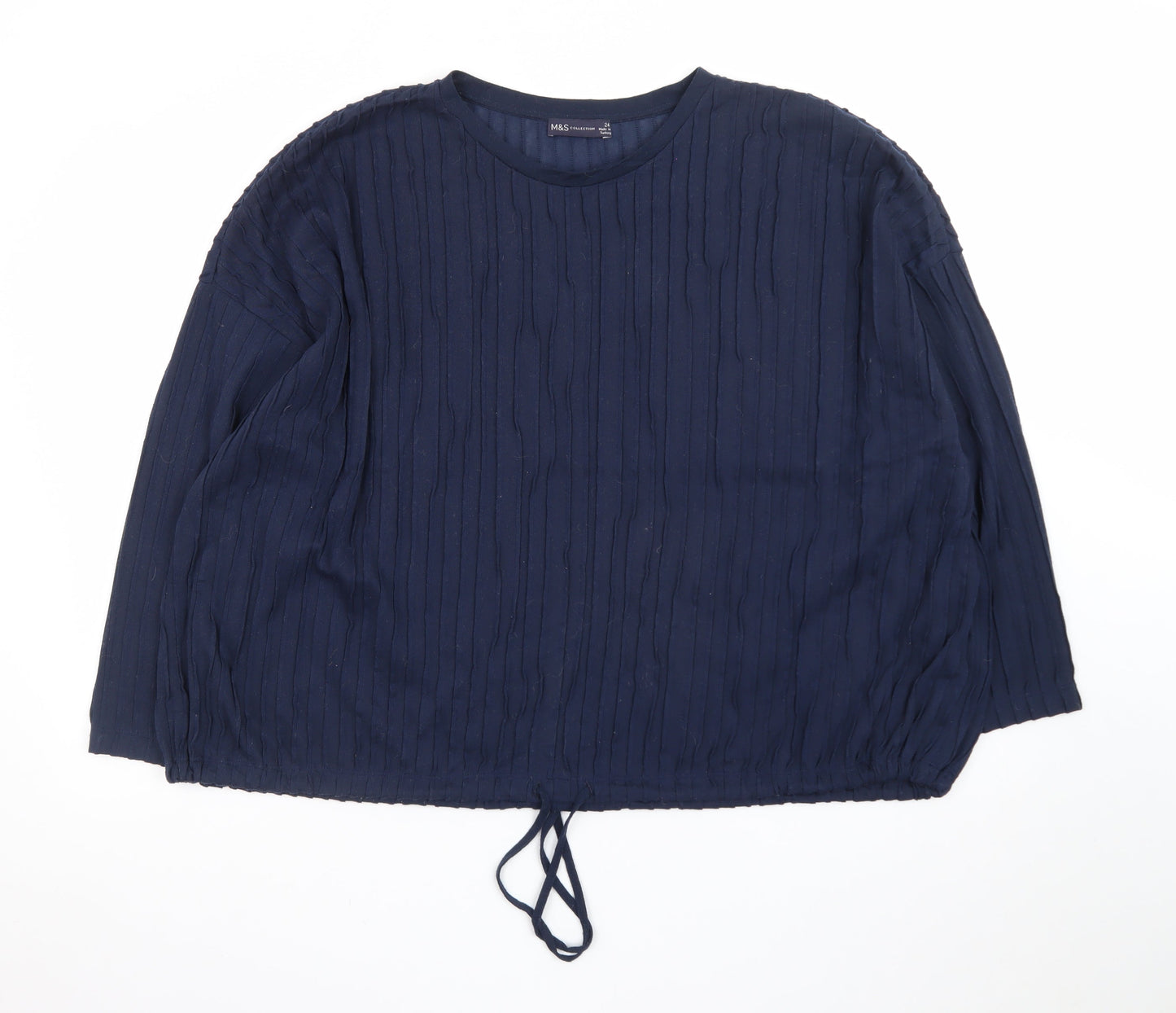 Marks and Spencer Women Blue Size 24 Cotton Blend Long Sleeve Blouse