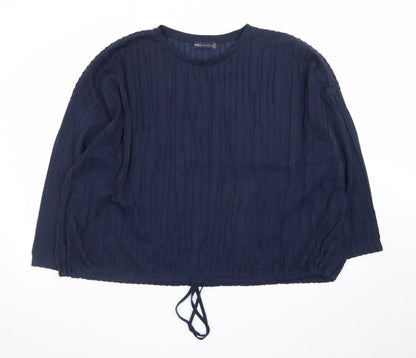 Marks and Spencer Women Blue Size 24 Cotton Blend Long Sleeve Blouse