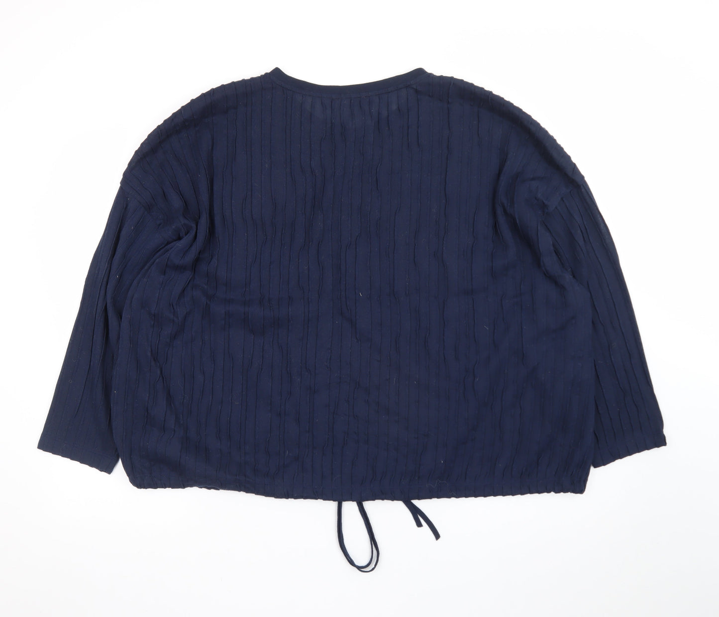 Marks and Spencer Women Blue Size 24 Cotton Blend Long Sleeve Blouse