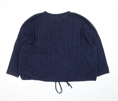 Marks and Spencer Women Blue Size 24 Cotton Blend Long Sleeve Blouse