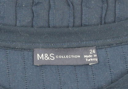 Marks and Spencer Women Blue Size 24 Cotton Blend Long Sleeve Blouse