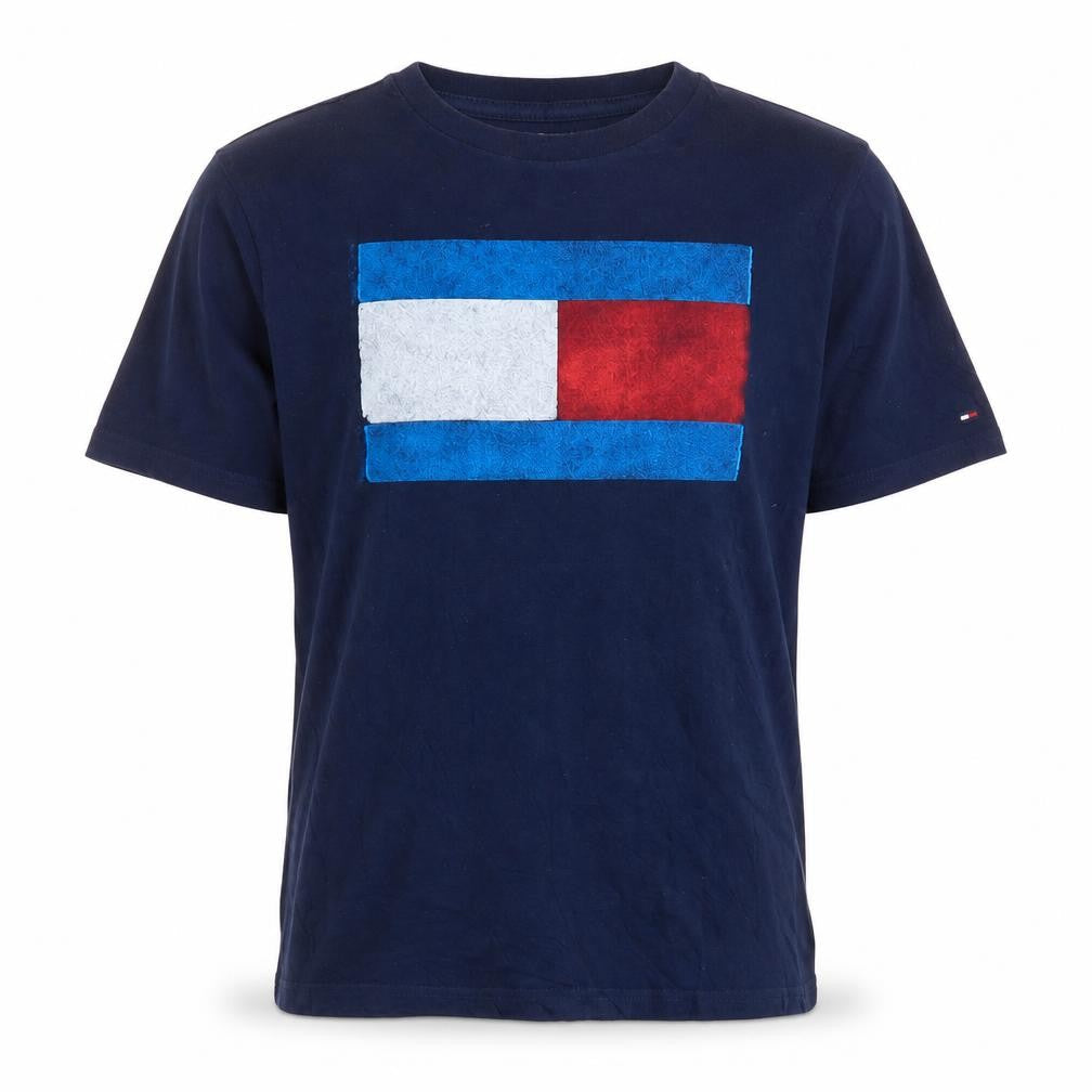 Tommy Hilfiger Men's Navy Blue Flag Logo Cotton T-Shirt L