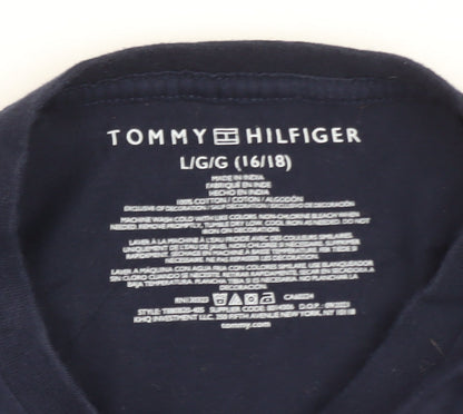Tommy Hilfiger Men's Navy Blue Flag Logo Cotton T-Shirt L