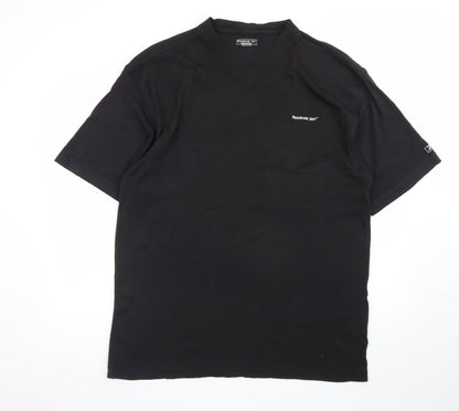 Reebok Mens Black XL V-Neck Cotton Essentials Logo T-Shirt