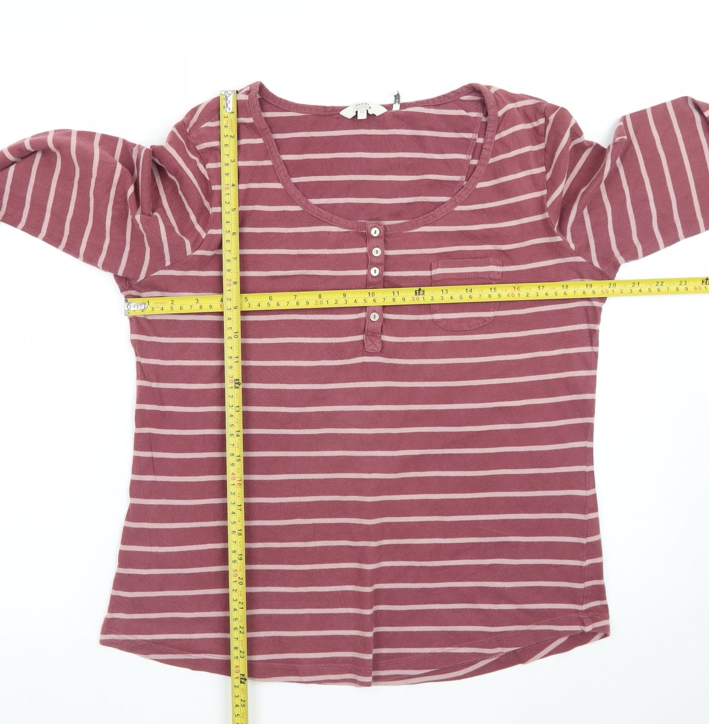 FatFace Womens Pink Striped Long Sleeve Cotton T-Shirt Size 12