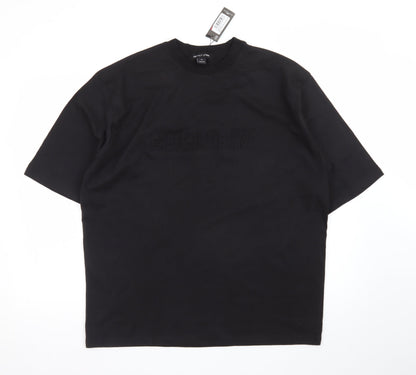 PrettyLittleThing Men's Black Cotton Crew Neck Regular Fit T-Shirt M