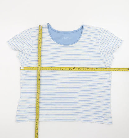 Dash Women Blue Striped Cotton T-Shirt Size 16