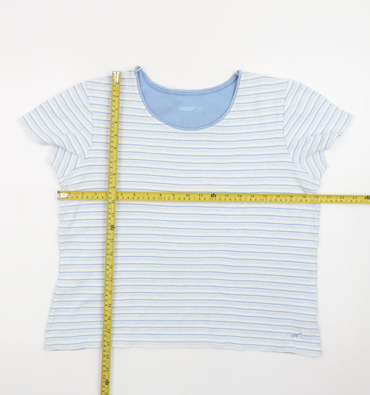 Dash Women Blue Striped Cotton T-Shirt Size 16