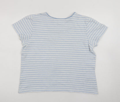 Dash Women Blue Striped Cotton T-Shirt Size 16