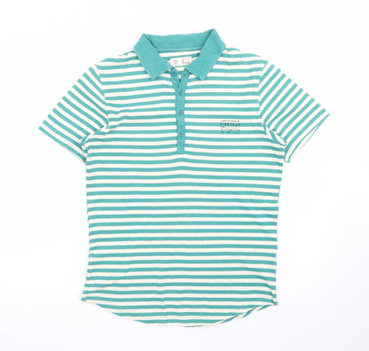 Firetrap Men's Green Striped Cotton Polo Shirt M