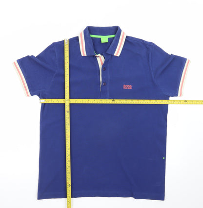 Hugo Boss Men's Blue Cotton Polo Shirt L Short Sleeve Classic Style