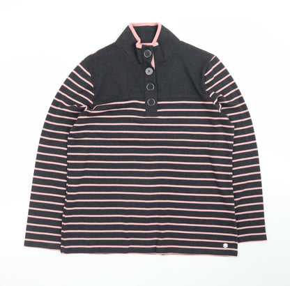 Penny Plain Women’s Black Pink Stripe Button Neck Long Sleeve Sweatshirt Size 14/16