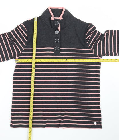 Penny Plain Women’s Black Pink Stripe Button Neck Long Sleeve Sweatshirt Size 14/16