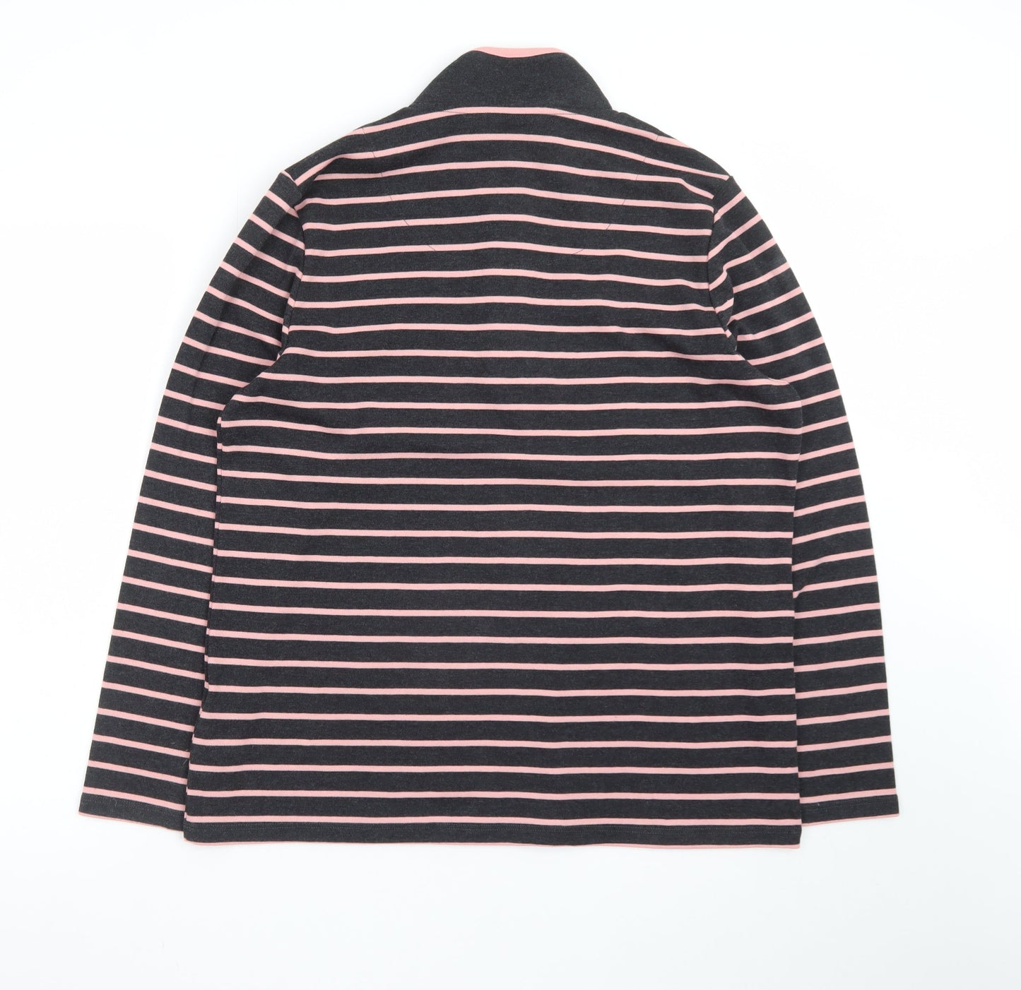 Penny Plain Women’s Black Pink Stripe Button Neck Long Sleeve Sweatshirt Size 14/16