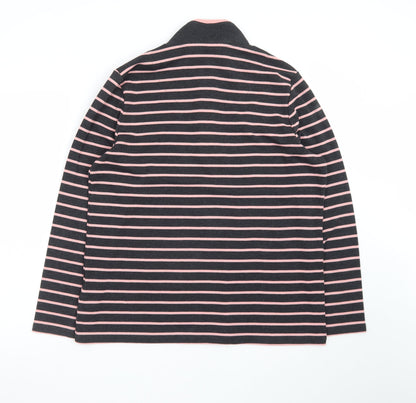 Penny Plain Women’s Black Pink Stripe Button Neck Long Sleeve Sweatshirt Size 14/16