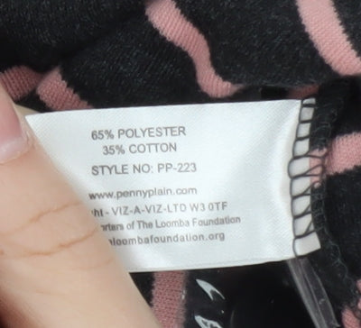 Penny Plain Women’s Black Pink Stripe Button Neck Long Sleeve Sweatshirt Size 14/16