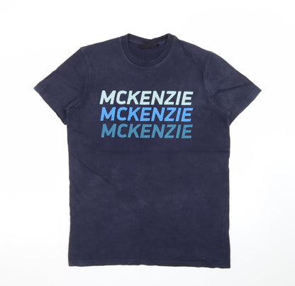 McKenzie Men's Blue Graphic Logo Crew Neck Short Sleeve T-Shirt Size S