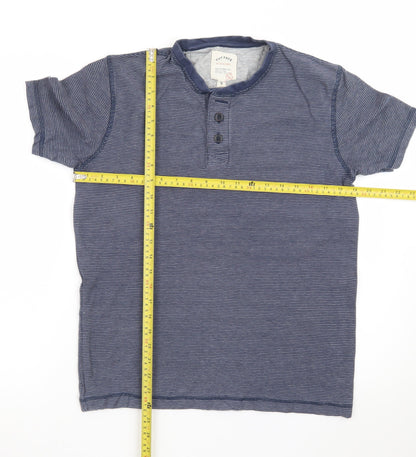 Fat Face Women Blue Striped Henley T-Shirt Size S Cotton