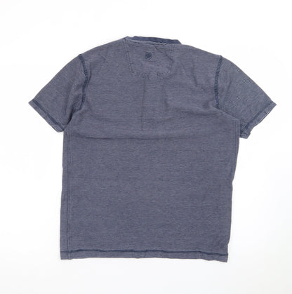Fat Face Women Blue Striped Henley T-Shirt Size S Cotton