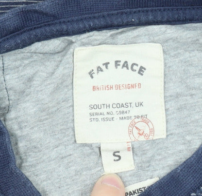 Fat Face Women Blue Striped Henley T-Shirt Size S Cotton