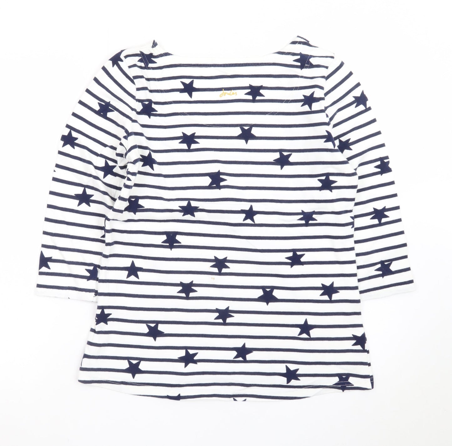 Joules Women’s White Navy Star Stripe 3/4 Sleeve Cotton T-Shirt UK 12