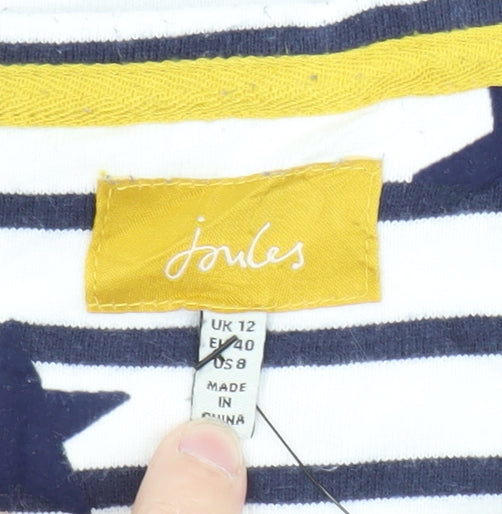 Joules Women’s White Navy Star Stripe 3/4 Sleeve Cotton T-Shirt UK 12