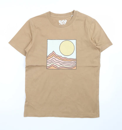Lucy & Yak Men's Beige Graphic Print Organic Cotton T-Shirt XS