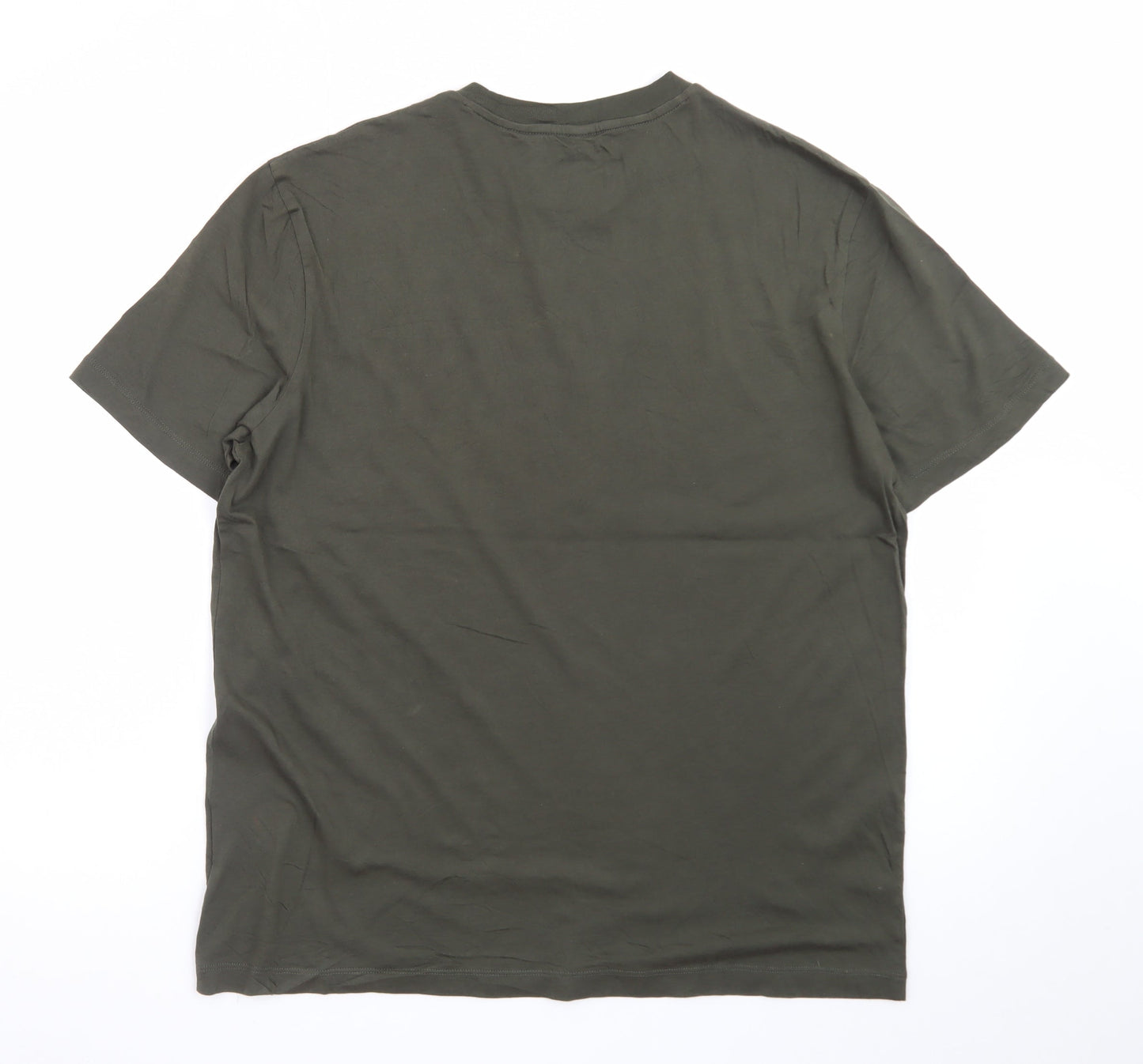 Armani Jeans Men's Khaki Green Crew Neck Logo T-Shirt Size L