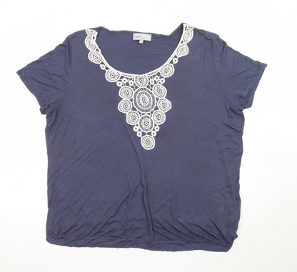 Rogers + Rogers Women's Blue Crochet Neck Viscose T-Shirt Size 22