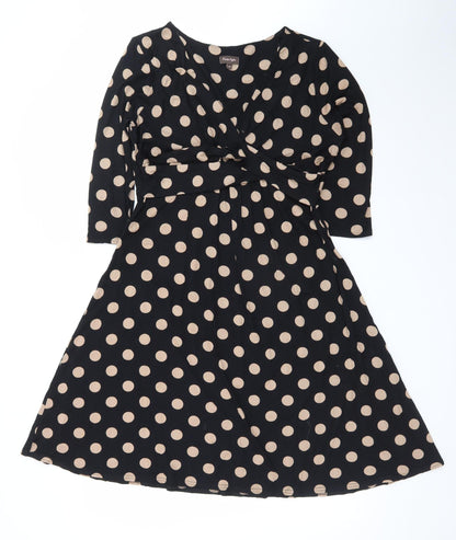 Phase Eight Women Black Polka Dot Size 14 A-Line Jersey Dress