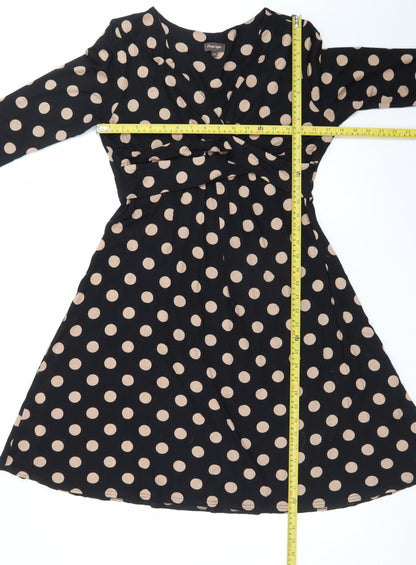 Phase Eight Women Black Polka Dot Size 14 A-Line Jersey Dress