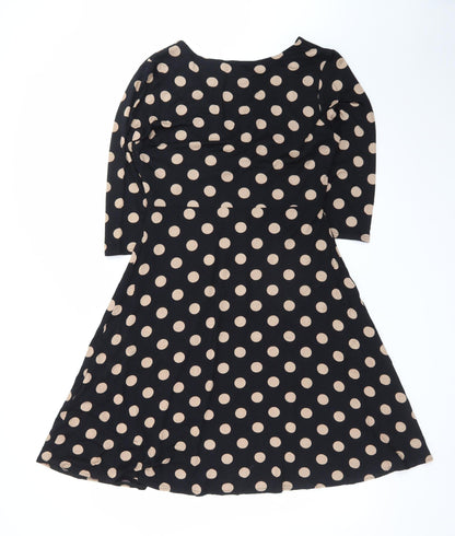 Phase Eight Women Black Polka Dot Size 14 A-Line Jersey Dress