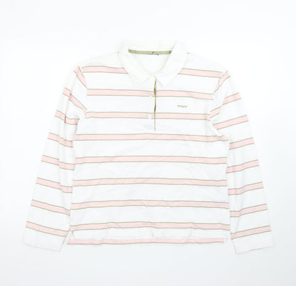 Toggi Women's White Pink Striped Cotton Long Sleeve Polo Shirt Size 14
