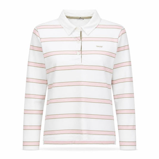 Toggi Women's White Pink Striped Cotton Long Sleeve Polo Shirt Size 14