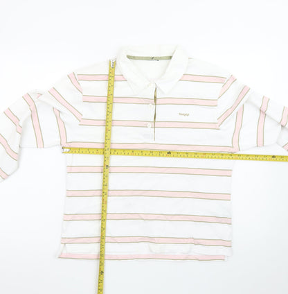 Toggi Women's White Pink Striped Cotton Long Sleeve Polo Shirt Size 14