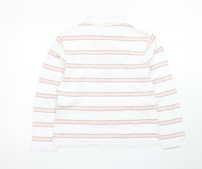 Toggi Women's White Pink Striped Cotton Long Sleeve Polo Shirt Size 14
