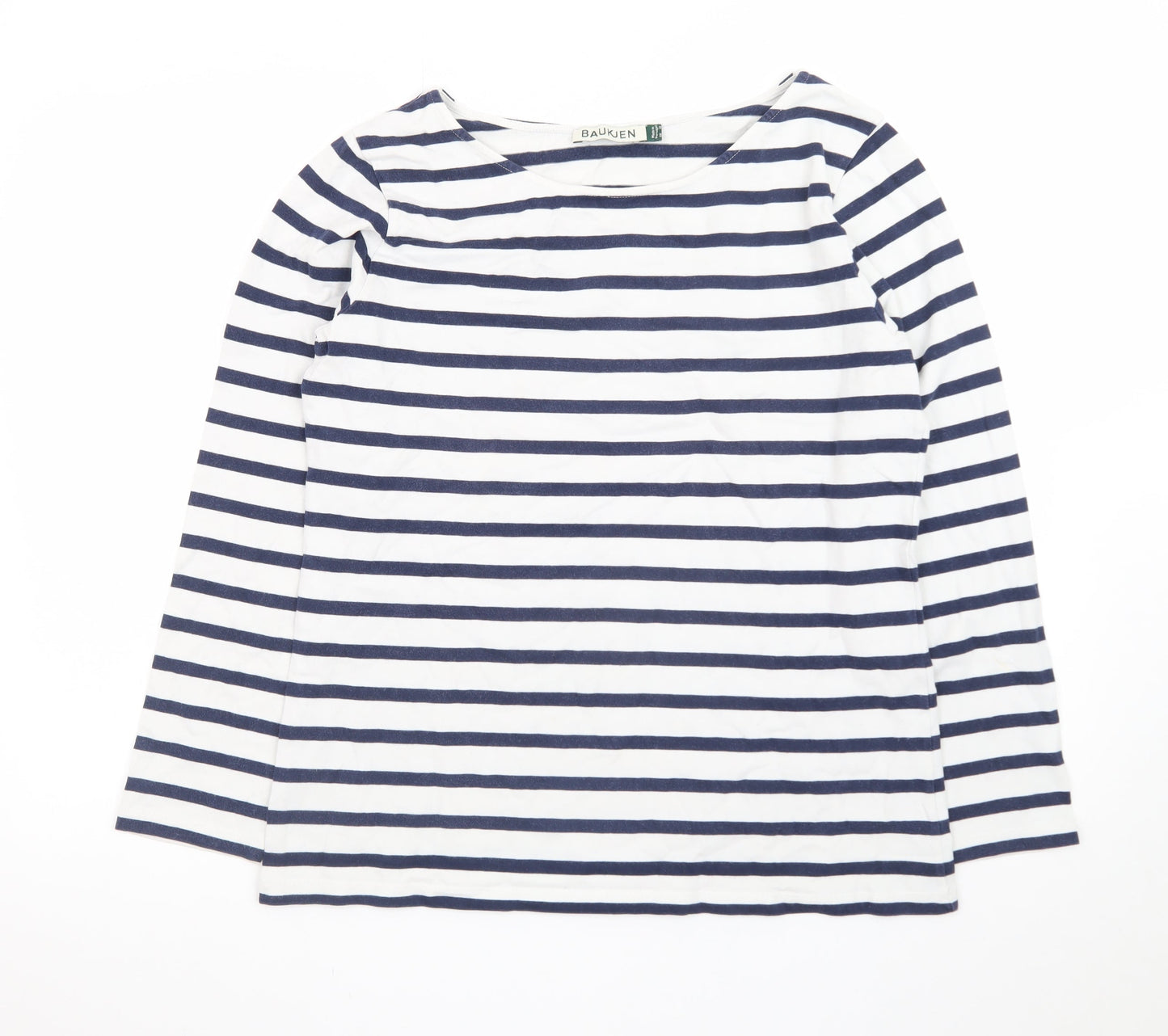 Baukjen Women's Navy White Striped Cotton Boat Neck Long Sleeve Top Size 12
