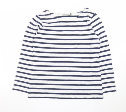 Baukjen Women's Navy White Striped Cotton Boat Neck Long Sleeve Top Size 12