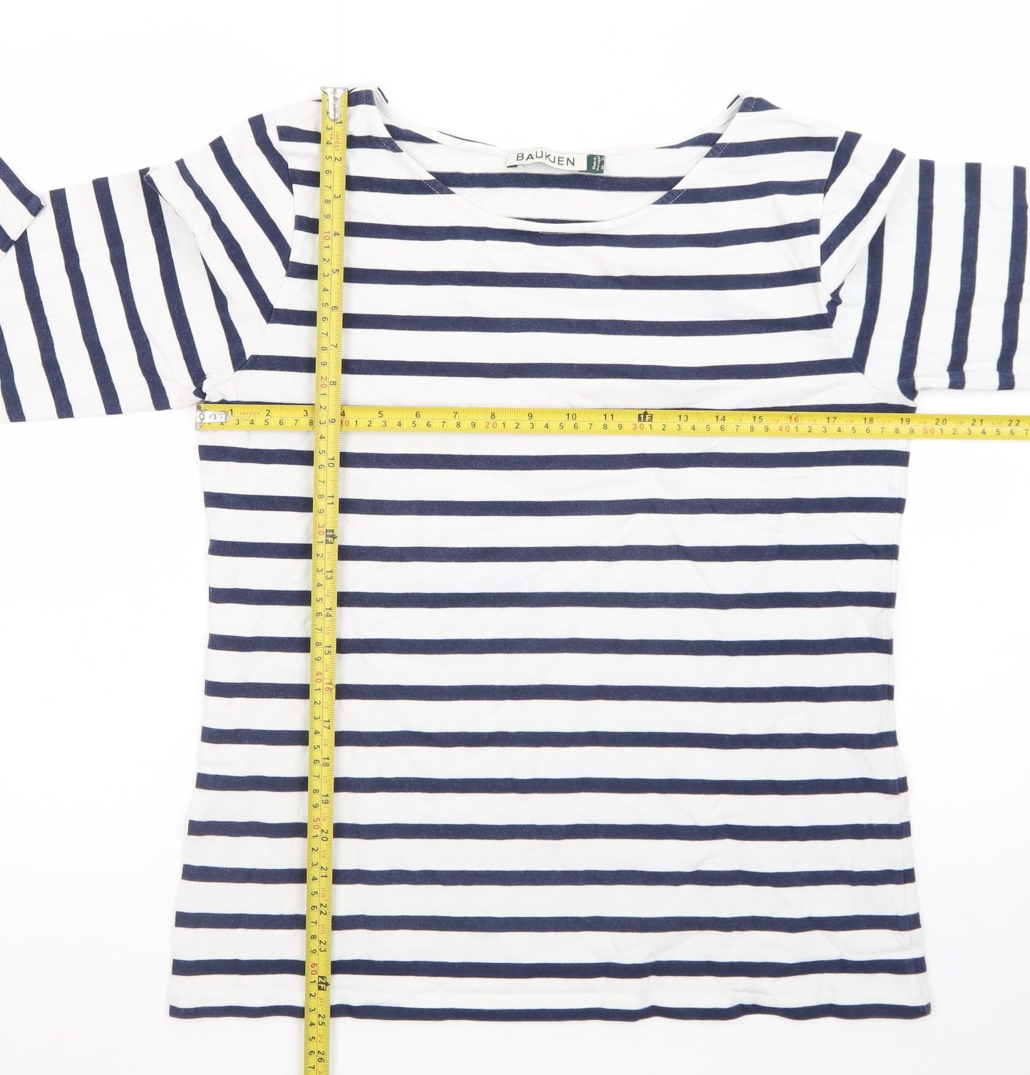 Baukjen Women's Navy White Striped Cotton Boat Neck Long Sleeve Top Size 12