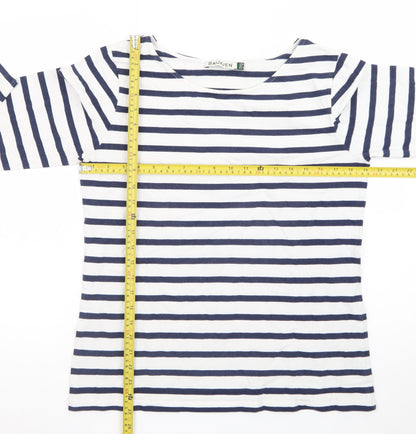 Baukjen Women's Navy White Striped Cotton Boat Neck Long Sleeve Top Size 12