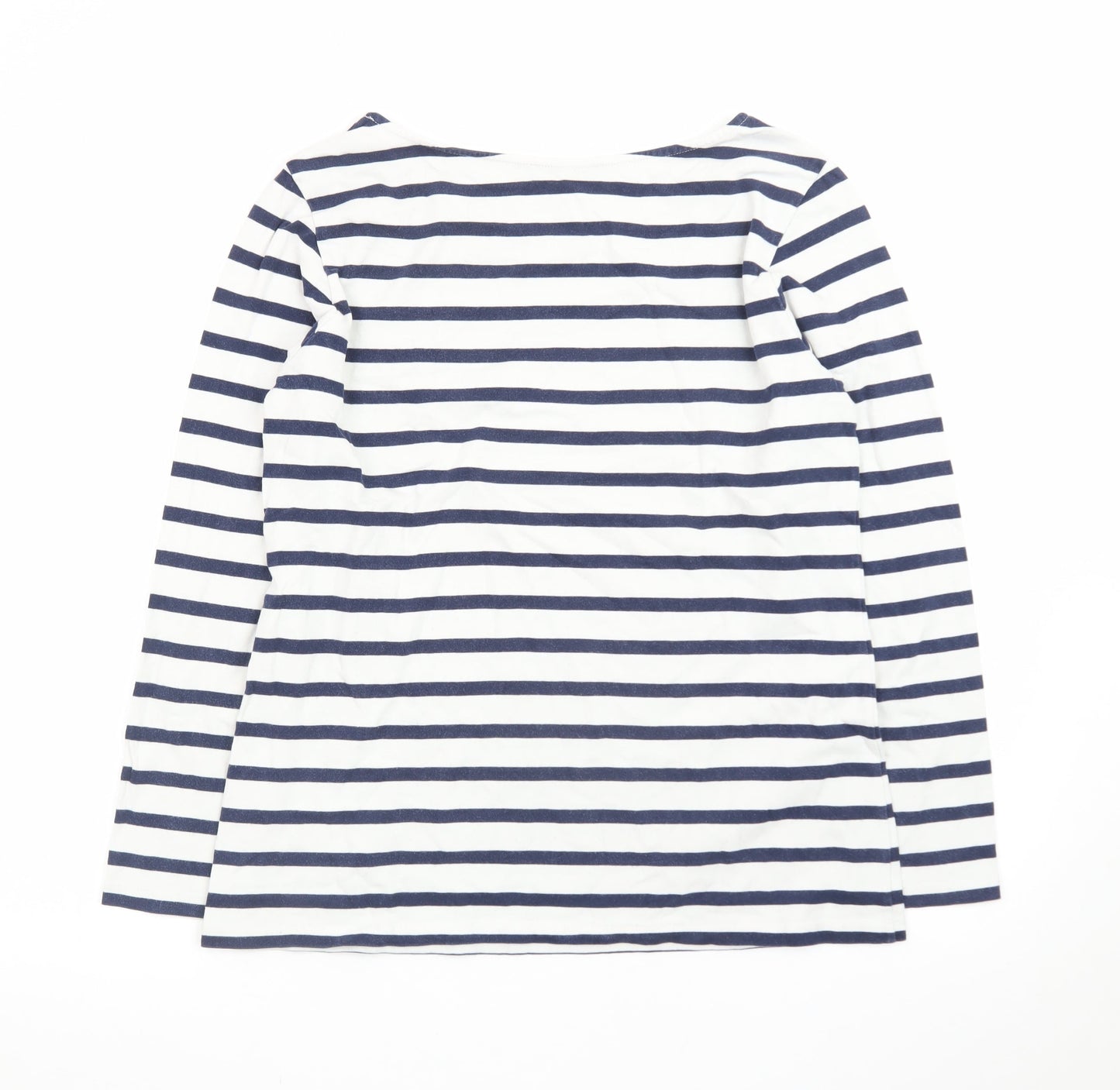 Baukjen Women's Navy White Striped Cotton Boat Neck Long Sleeve Top Size 12