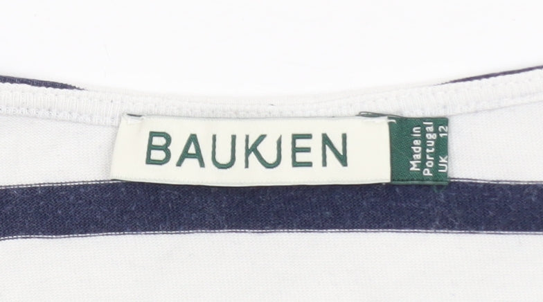 Baukjen Women's Navy White Striped Cotton Boat Neck Long Sleeve Top Size 12