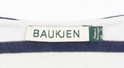 Baukjen Women's Navy White Striped Cotton Boat Neck Long Sleeve Top Size 12
