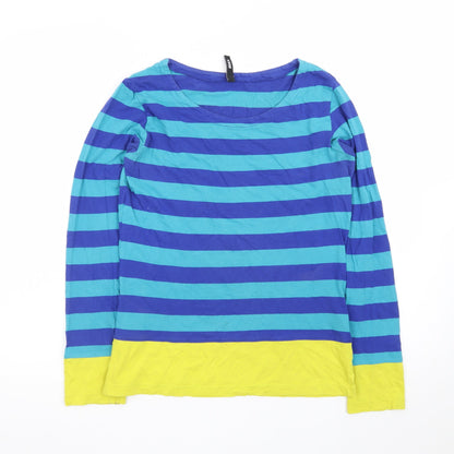 Max Womens Blue Striped Long Sleeve Cotton T-Shirt Size 10