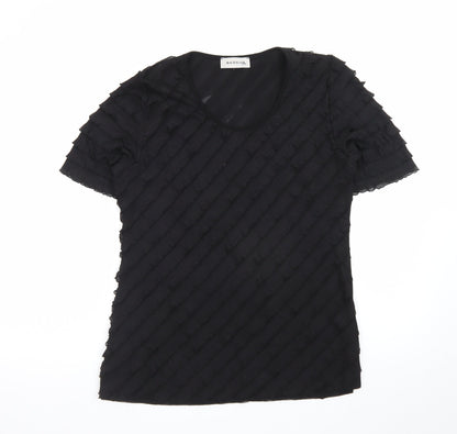 Bassini Women’s Black Size 12 Short Sleeve Ruffle Stretch Top