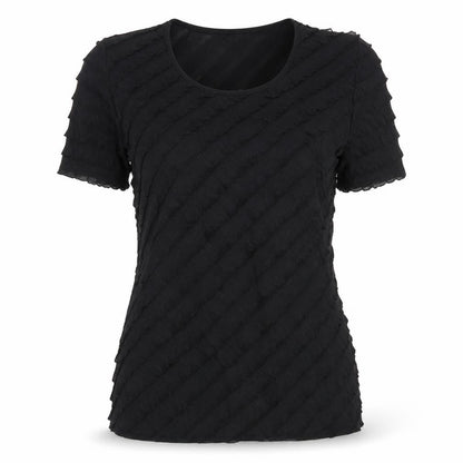 Bassini Women’s Black Size 12 Short Sleeve Ruffle Stretch Top