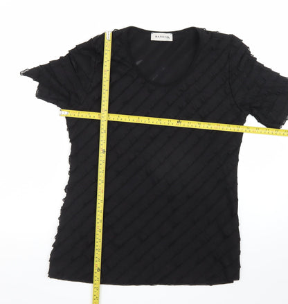 Bassini Women’s Black Size 12 Short Sleeve Ruffle Stretch Top