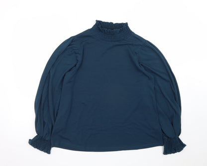 Compañia Fantastica Women's Blue High Neck Long Sleeve Blouse M