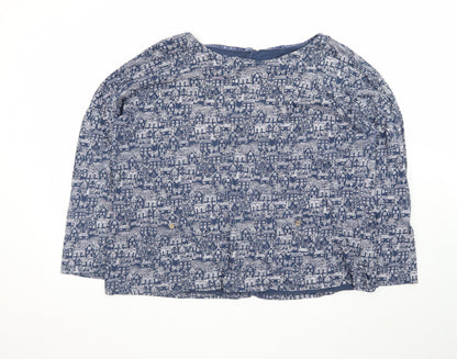 Mantaray Women Blue City Print Cotton Long Sleeve Tunic Blouse Size 20