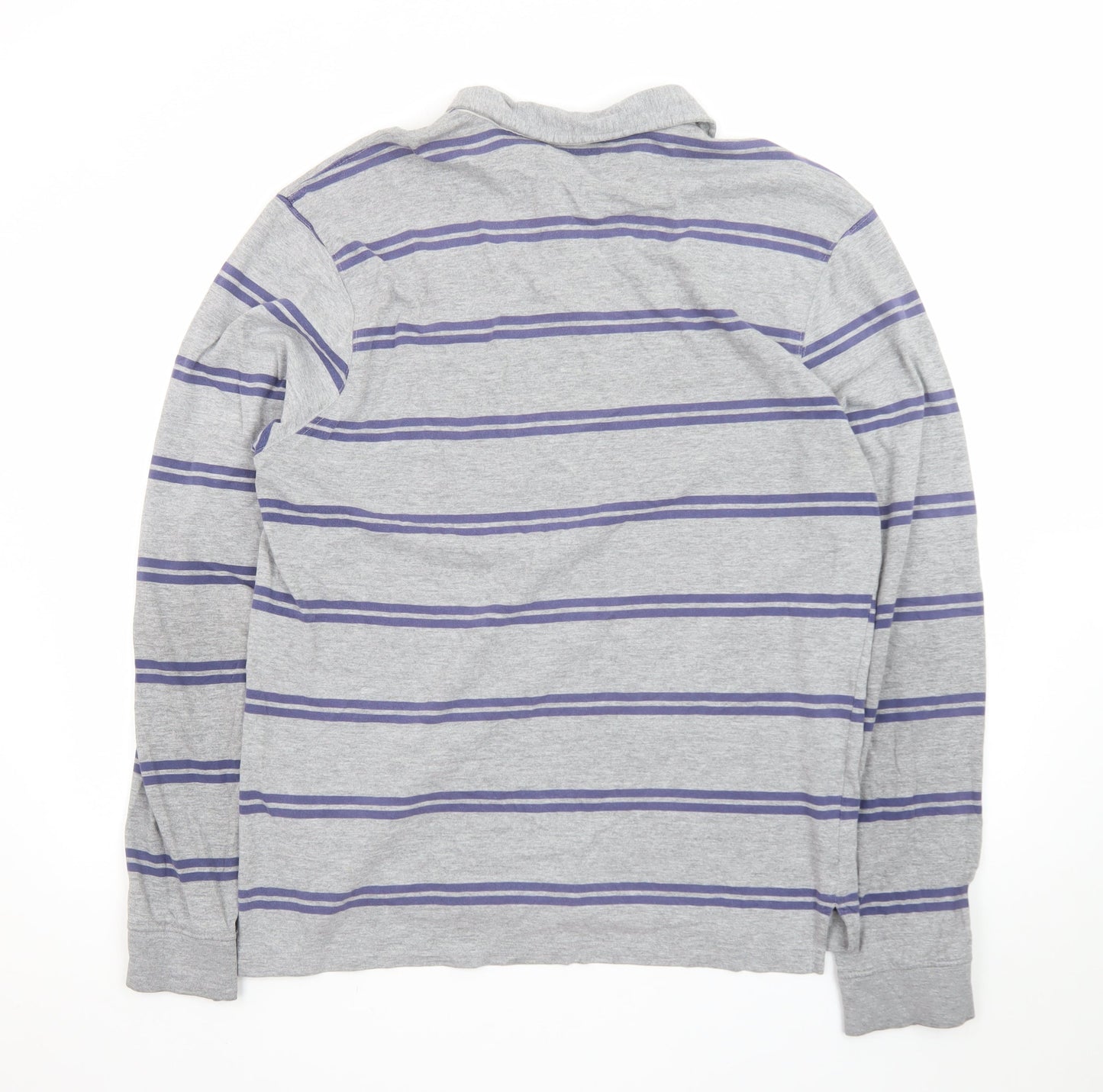 Pierre Cardin Men Grey Striped Long Sleeve Polo Shirt 2XL Classic Fit